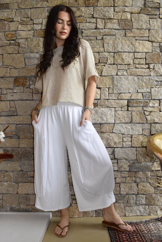 Jo Jo Quirky Hopsack Crop Pant White 